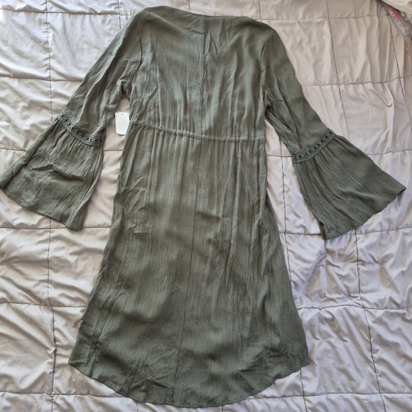 NWT Charlotte Russe Boho Olive Green Lace Trim Duster/Tie-Front Peasant Dress, L - Picture 7 of 7